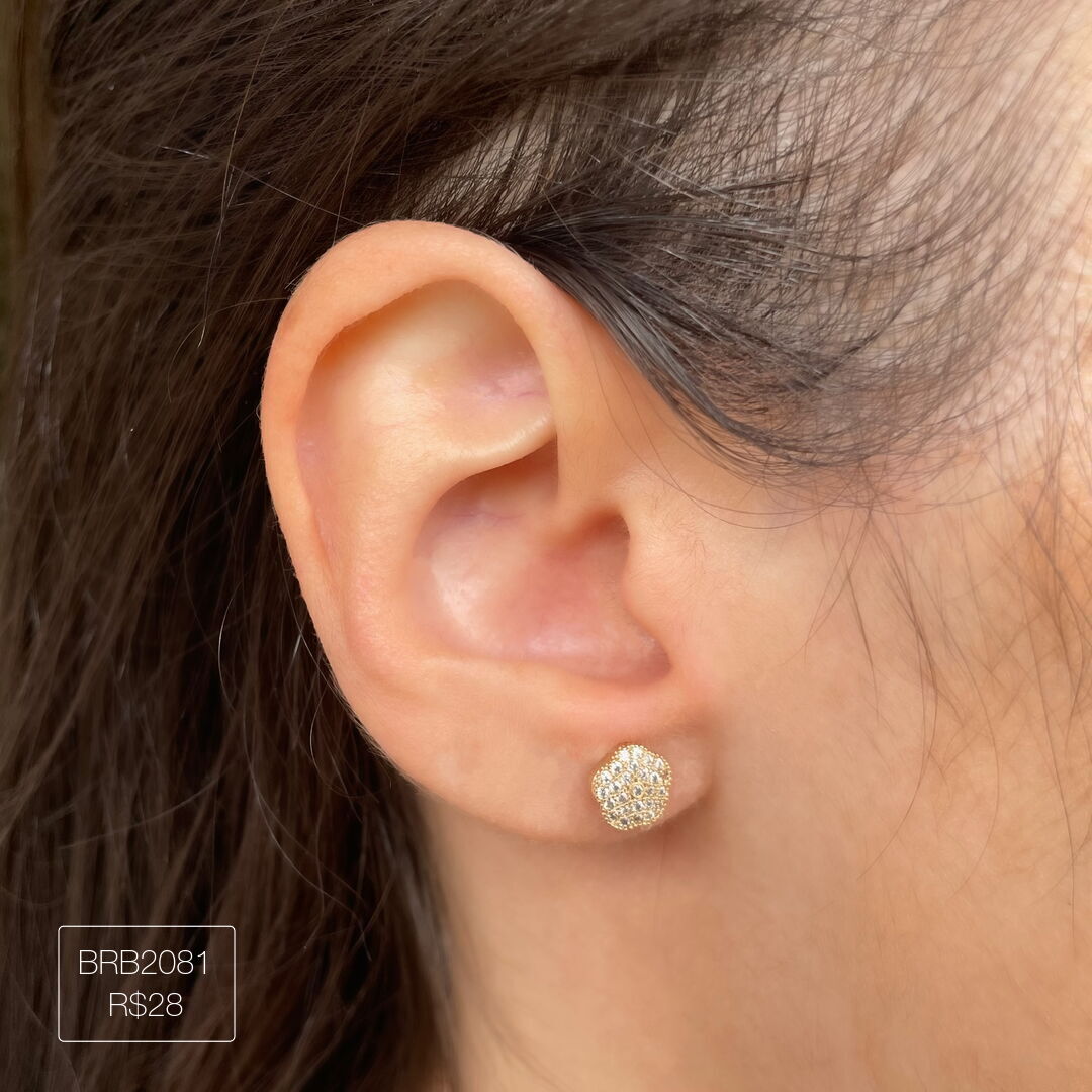 Brinco Delicado Flor 5 Lados Cravejado Cristal Dourado